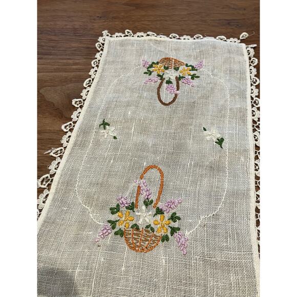 VTG Linen Hankie Set, Embroidered, Lace, Floral, Handmade, Beige, Decorative - Picture 3 of 8